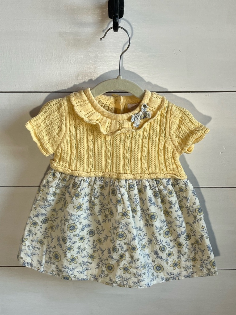 Shabby Chic Yellow Knit Sweater with Floral Bow Detail